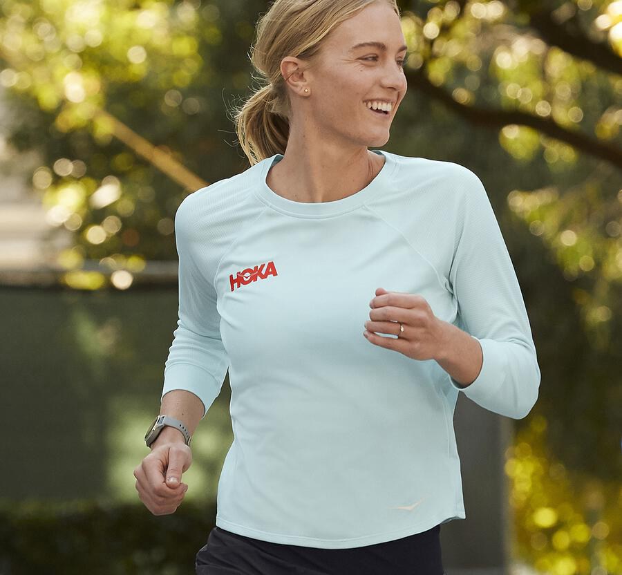 Hoka One One Top Dame - Performance 3/4 Sleeve - Blå - 946507XGZ